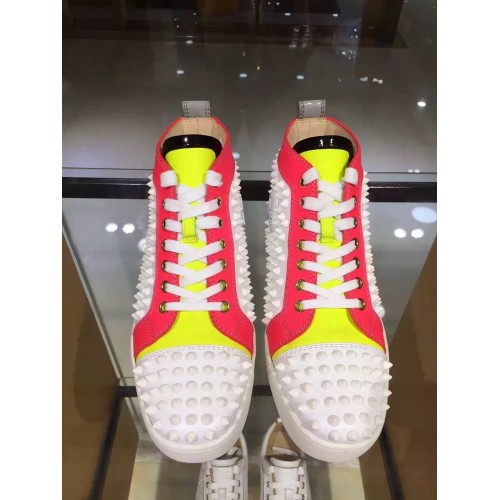 CHRISTIAN LOUBOUTIN Spiked Louis Trainers white pink and yellow 